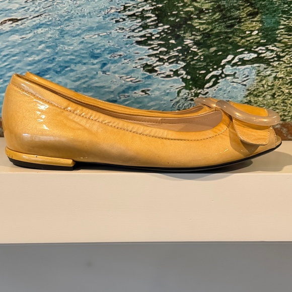 PRADA patent leather peep toe Bakelite ballet flats rare butter yellow color 36 - Picture 10 of 16